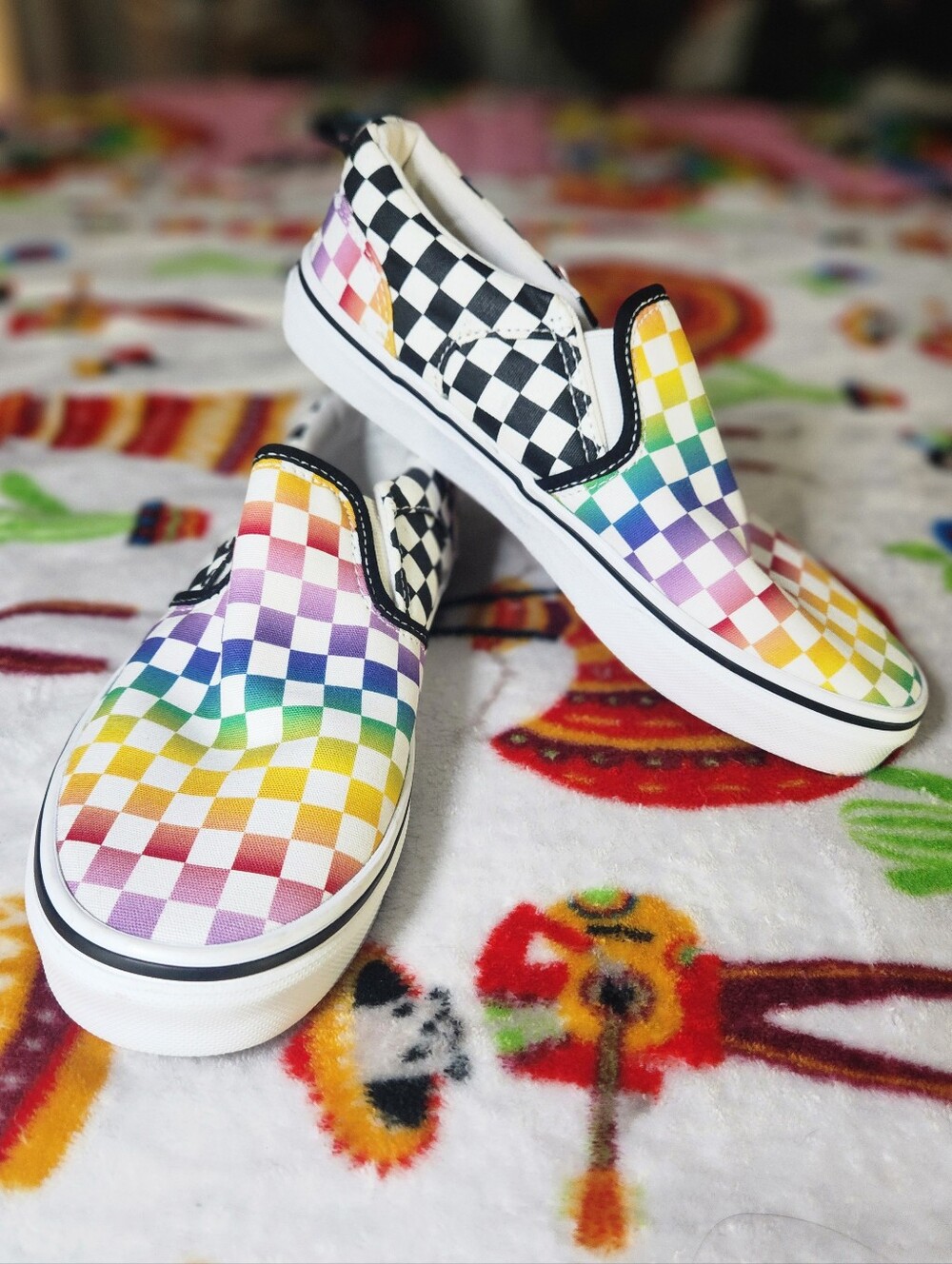 Rainbow Checker Slip-On Vans Sneakers